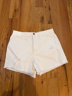 White Distressed Denim Shorts for Women - Casual Frayed Hem